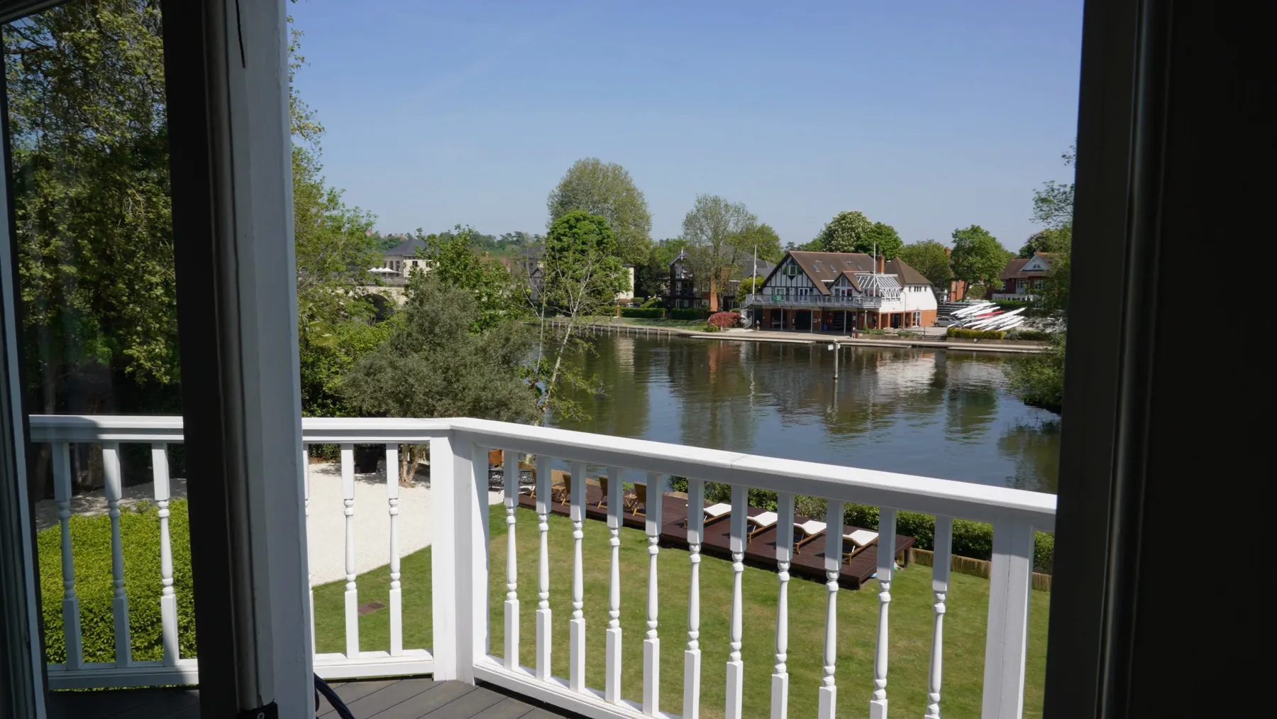 The view from the Guards Club balcony, across the lawn to the Thames